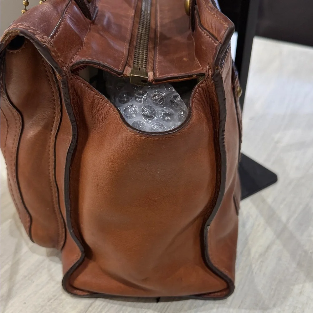 Coach Legacy Bleeker Tattersall Brown Leather Shoulder Bag with Gold Buckle - Picture 6 of 15